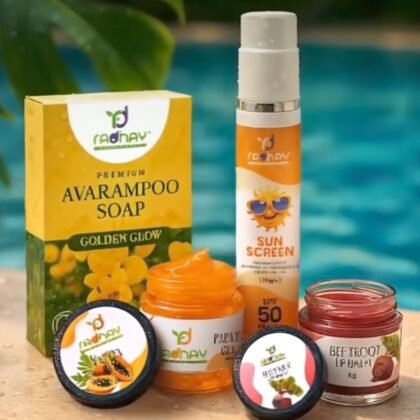 Avarampoo Soap, Papaya Gel, Sunscreen, Beetroot Lip Balm (Combo)